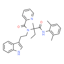 ChemSpider 2D Image | N-{1-[(2,6-Dimethylphenyl)amino]-2-methyl-1-oxo-2-butanyl}-N-[2-(1H-indol-3-yl)ethyl]-2-pyridinecarboxamide | C29H32N4O2