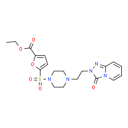 ChemSpider 2D Image | Ethyl 5-({4-[2-(3-oxo[1,2,4]triazolo[4,3-a]pyridin-2(3H)-yl)ethyl]-1-piperazinyl}sulfonyl)-2-furoate | C19H23N5O6S