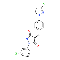ChemSpider 2D Image | 4-[4-(3-Chloro-4,5-dihydro-1H-pyrazol-1-yl)benzylidene]-1-(3-chlorophenyl)-3,5-pyrazolidinedione | C19H14Cl2N4O2