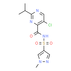 ChemSpider 2D Image | 5-Chloro-2-isopropyl-N-[(1-methyl-1H-pyrazol-4-yl)sulfonyl]-4-pyrimidinecarboxamide | C12H14ClN5O3S
