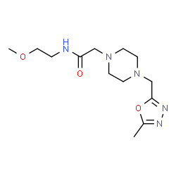ChemSpider 2D Image | N-(2-Methoxyethyl)-2-{4-[(5-methyl-1,3,4-oxadiazol-2-yl)methyl]-1-piperazinyl}acetamide | C13H23N5O3
