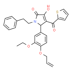 ChemSpider 2D Image | 5-[4-(Allyloxy)-3-ethoxyphenyl]-3-hydroxy-1-(2-phenylethyl)-4-(2-thienylcarbonyl)-1,5-dihydro-2H-pyrrol-2-one | C28H27NO5S