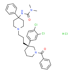 ChemSpider 2D Image | 3-(1-{3-[(3R)-1-Benzoyl-3-(3,4-dichlorophenyl)-3-piperidinyl]propyl}-4-phenyl-4-piperidinyl)-1,1-dimethylurea hydrochloride (1:1) | C35H43Cl3N4O2