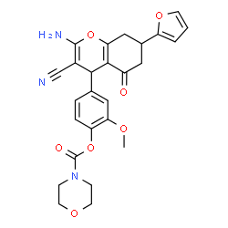 ChemSpider 2D Image | 4-[2-Amino-3-cyano-7-(2-furyl)-5-oxo-5,6,7,8-tetrahydro-4H-chromen-4-yl]-2-methoxyphenyl 4-morpholinecarboxylate | C26H25N3O7