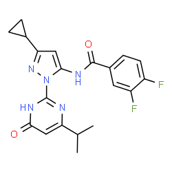 ChemSpider 2D Image | N-[3-Cyclopropyl-1-(4-isopropyl-6-oxo-1,6-dihydro-2-pyrimidinyl)-1H-pyrazol-5-yl]-3,4-difluorobenzamide | C20H19F2N5O2