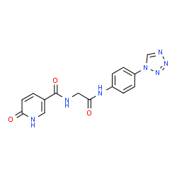 ChemSpider 2D Image | 6-Oxo-N-(2-oxo-2-{[4-(1H-tetrazol-1-yl)phenyl]amino}ethyl)-1,6-dihydro-3-pyridinecarboxamide | C15H13N7O3
