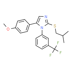 ChemSpider 2D Image | 2-(Isobutylsulfanyl)-5-(4-methoxyphenyl)-1-[3-(trifluoromethyl)phenyl]-1H-imidazole | C21H21F3N2OS
