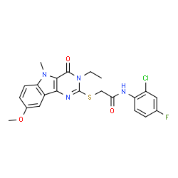 ChemSpider 2D Image | N-(2-Chloro-4-fluorophenyl)-2-[(3-ethyl-8-methoxy-5-methyl-4-oxo-4,5-dihydro-3H-pyrimido[5,4-b]indol-2-yl)sulfanyl]acetamide | C22H20ClFN4O3S