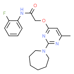 ChemSpider 2D Image | 2-{[2-(1-Azepanyl)-6-methyl-4-pyrimidinyl]oxy}-N-(2-fluorophenyl)acetamide | C19H23FN4O2