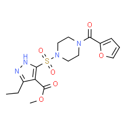 ChemSpider 2D Image | Methyl 3-ethyl-5-{[4-(2-furoyl)-1-piperazinyl]sulfonyl}-1H-pyrazole-4-carboxylate | C16H20N4O6S