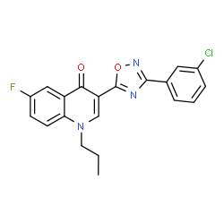 ChemSpider 2D Image | 3-[3-(3-Chlorophenyl)-1,2,4-oxadiazol-5-yl]-6-fluoro-1-propyl-4(1H)-quinolinone | C20H15ClFN3O2