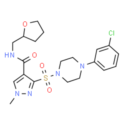 ChemSpider 2D Image | 3-{[4-(3-Chlorophenyl)-1-piperazinyl]sulfonyl}-1-methyl-N-(tetrahydro-2-furanylmethyl)-1H-pyrazole-4-carboxamide | C20H26ClN5O4S