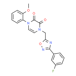 ChemSpider 2D Image | 1-{[3-(3-Fluorophenyl)-1,2,4-oxadiazol-5-yl]methyl}-4-(2-methoxyphenyl)-1,4-dihydro-2,3-pyrazinedione | C20H15FN4O4