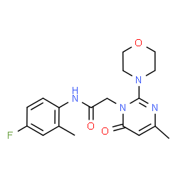 ChemSpider 2D Image | N-(4-Fluoro-2-methylphenyl)-2-[4-methyl-2-(4-morpholinyl)-6-oxo-1(6H)-pyrimidinyl]acetamide | C18H21FN4O3