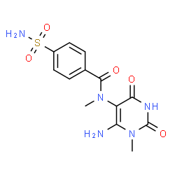 ChemSpider 2D Image | N-(6-Amino-1-methyl-2,4-dioxo-1,2,3,4-tetrahydro-5-pyrimidinyl)-N-methyl-4-sulfamoylbenzamide | C13H15N5O5S