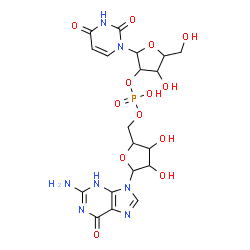 ChemSpider 2D Image | [5-(2-amino-6-oxo-3H-purin-9-yl)-3,4-dihydroxy-tetrahydrofuran-2-yl]methyl [2-(2,4-dioxopyrimidin-1-yl)-4-hydroxy-5-(hydroxymethyl)tetrahydrofuran-3-yl] hydrogen phosphate | C19H24N7O13P