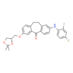 ChemSpider 2D Image | 2-(2,4-Difluorophenylamino)-7-(S-1,2-isopropylidenglycer-3-yl)-10,11-dihydro-dibenzo-[a,d]-cyclohepten-5-one | C27H25F2NO4