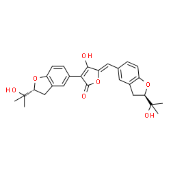 ChemSpider 2D Image | (5Z)-4-Hydroxy-3-[(2R)-2-(2-hydroxy-2-propanyl)-2,3-dihydro-1-benzofuran-5-yl]-5-{[(2R)-2-(2-hydroxy-2-propanyl)-2,3-dihydro-1-benzofuran-5-yl]methylene}-2(5H)-furanone | C27H28O7