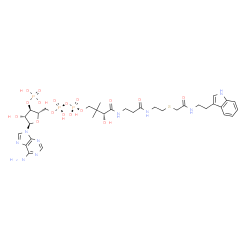 ChemSpider 2D Image | [(2S,3R,4R,5R)-5-(6-Amino-9H-purin-9-yl)-4-hydroxy-3-(phosphonooxy)tetrahydro-2-furanyl]methyl (15R)-15-hydroxy-1-(1H-indol-3-yl)-16,16-dimethyl-4,10,14-trioxo-6-thia-3,9,13-triazaheptadecan-17-yl dih
ydrogen diphosphate | C33H48N9O17P3S