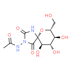 ChemSpider 2D Image | N-[(5R,7R,8S,9S,10R)-8,9,10-Trihydroxy-7-(hydroxymethyl)-2,4-dioxo-6-oxa-1,3-diazaspiro[4.5]dec-3-yl]acetamide | C10H15N3O8