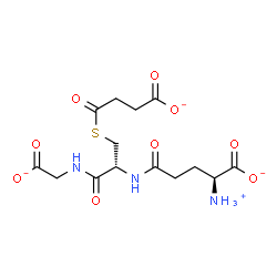 ChemSpider 2D Image | (2S)-2-Ammonio-5-({(2R)-1-[(carboxylatomethyl)amino]-3-[(3-carboxylatopropanoyl)sulfanyl]-1-oxo-2-propanyl}amino)-5-oxopentanoate | C14H19N3O9S