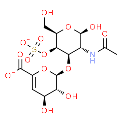 ChemSpider 2D Image | 2-Acetamido-2-deoxy-3-O-(4-deoxy-alpha-L-threo-hex-4-enopyranuronosyl)-4-O-sulfonato-beta-D-galactopyranose | C14H19NO14S