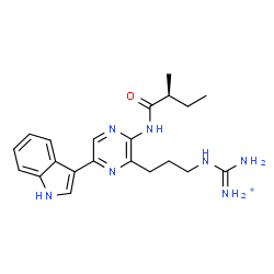 ChemSpider 2D Image | Imino({3-[6-(1H-indol-3-yl)-3-{[(2S)-2-methylbutanoyl]amino}-2-pyrazinyl]propyl}amino)methanaminium | C21H28N7O