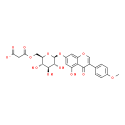 ChemSpider 2D Image | 5-Hydroxy-3-(4-methoxyphenyl)-4-oxo-4H-chromen-7-yl 6-O-(carboxylatoacetyl)-beta-D-glucopyranoside | C25H23O13