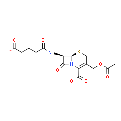 ChemSpider 2D Image | (6R,7R)-3-(Acetoxymethyl)-7-[(4-carboxylatobutanoyl)amino]-8-oxo-5-thia-1-azabicyclo[4.2.0]oct-2-ene-2-carboxylate | C15H16N2O8S
