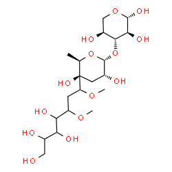 ChemSpider 2D Image | 3-O-[3,6-Dideoxy-4-C-(4,5,6,7-tetrahydroxy-1,3-dimethoxyheptyl)-alpha-D-xylo-hexopyranosyl]-beta-L-xylopyranose | C20H38O14