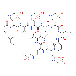 ChemSpider 2D Image | {[(3S)-4-{[(3S,6S,9S,12S,15R,18S,21S)-3-[(1R)-1-Hydroxyethyl]-12,15-diisobutyl-2,5,8,11,14,17,20-heptaoxo-6,9,18-tris{2-[(sulfomethyl)amino]ethyl}-1,4,7,10,13,16,19-heptaazacyclotricosan-21-yl]amino}-
3-{[(2S,3R)-3-hydroxy-2-({(2S)-2-{[(6R)-6-methyloctanoyl]amino}-4-[(sulfomethyl)amino]butanoyl}amino)butanoyl]amino}-4-oxobutyl]amino}methanesulfonic acid | C58H110N16O28S5