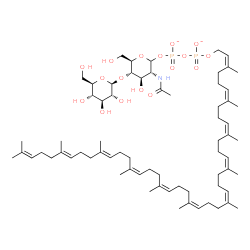ChemSpider 2D Image | 2-Acetamido-2-deoxy-4-O-beta-D-glucopyranosyl-1-O-{[({[(2Z,6Z,10Z,14Z,18Z,22Z,26Z,30Z,34E,38E)-3,7,11,15,19,23,27,31,35,39,43-undecamethyl-2,6,10,14,18,22,26,30,34,38,42-tetratetracontaundecaen-1-yl]o
xy}phosphinato)oxy]phosphinato}-D-glucopyranose | C69H113NO17P2