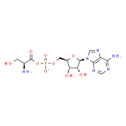 ChemSpider 2D Image | 5'-O-({[(2S)-2-Amino-3-hydroxypropanoyl]oxy}phosphinato)adenosine | C13H18N6O9P