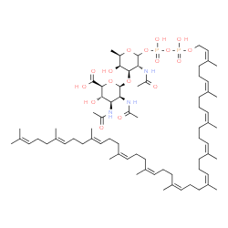 ChemSpider 2D Image | 2-Acetamido-2,6-dideoxy-3-O-(2,3-diacetamido-2,3-dideoxy-beta-D-mannopyranuronosyl)-1-O-{hydroxy[(hydroxy{[(2Z,6Z,10Z,14Z,18Z,22Z,26Z,30Z,34E,38E)-3,7,11,15,19,23,27,31,35,39,43-undecamethyl-2,6,10,14
,18,22,26,30,34,38,42-tetratetracontaundecaen-1-yl]oxy}phosphoryl)oxy]phosphoryl}-D-galactopyranose | C73H119N3O17P2