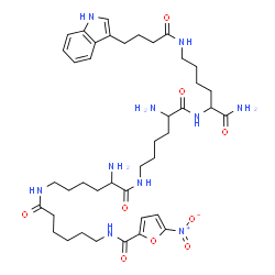 ChemSpider 2D Image | N~6~-(N~6~-{6-[(5-Nitro-2-furoyl)amino]hexanoyl}lysyl)lysyl-N~6~-[4-(1H-indol-3-yl)butanoyl]lysinamide | C41H62N10O9
