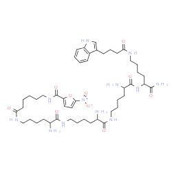ChemSpider 2D Image | N~6~-[N~6~-(N~6~-{6-[(5-Nitro-2-furoyl)amino]hexanoyl}lysyl)lysyl]lysyl-N~6~-[4-(1H-indol-3-yl)butanoyl]lysinamide | C47H74N12O10