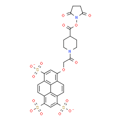ChemSpider 2D Image | 8-[2-(4-{[(2,5-Dioxo-1-pyrrolidinyl)oxy]carbonyl}-1-piperidinyl)-2-oxoethoxy]-1,3,6-pyrenetrisulfonate | C28H21N2O15S3