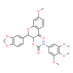 ChemSpider 2D Image | 2-(1,3-Benzodioxol-5-yl)-7-methoxy-4-oxo-3,4-dihydro-2H-chromen-3-yl (3,4,5-trimethoxyphenyl)carbamate | C27H25NO10