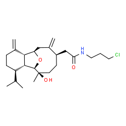 ChemSpider 2D Image | N-(3-Chloropropyl)-2-[(1R,2R,3R,7R,8R,11R,14R)-14-hydroxy-3-isopropyl-14-methyl-6,10-bis(methylene)-15-oxatricyclo[6.6.1.0~2,7~]pentadec-11-yl]acetamide | C25H40ClNO3