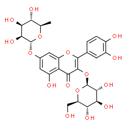 ChemSpider 2D Image | 7-[(6-Deoxy-alpha-D-mannopyranosyl)oxy]-2-(3,4-dihydroxyphenyl)-5-hydroxy-4-oxo-4H-chromen-3-yl beta-D-glucopyranoside | C27H30O16