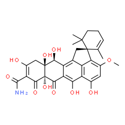 ChemSpider 2D Image | (1R,7a'R,11a'S,12'S)-5',6',7a',10',11a',12'-Hexahydroxy-3'-methoxy-2,6,6-trimethyl-7',8'-dioxo-7',7a',8',11',11a',12'-hexahydro-1'H-spiro[cyclohex-2-ene-1,2'-cyclopenta[de]tetracene]-9'-carboxamide | C30H31NO10