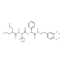 ChemSpider 2D Image | (1R)-2-{[2-(3,4-Dimethoxyphenyl)ethyl](methyl)amino}-2-oxo-1-phenylethyl 3-hydroxy-N-methyl-N-(2-propylpentanoyl)valinate | C33H48N2O7