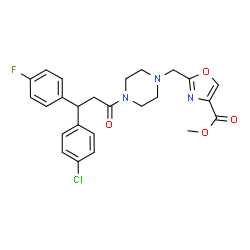 ChemSpider 2D Image | Methyl 2-({4-[3-(4-chlorophenyl)-3-(4-fluorophenyl)propanoyl]-1-piperazinyl}methyl)-1,3-oxazole-4-carboxylate | C25H25ClFN3O4