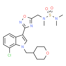 ChemSpider 2D Image | N-({3-[7-Chloro-1-(tetrahydro-2H-pyran-4-ylmethyl)-1H-indol-3-yl]-1,2,4-oxadiazol-5-yl}methyl)-N,N',N'-trimethylsulfuric diamide | C20H26ClN5O4S