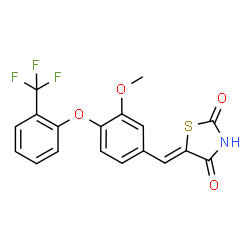 ChemSpider 2D Image | (5Z)-5-{3-Methoxy-4-[2-(trifluoromethyl)phenoxy]benzylidene}-1,3-thiazolidine-2,4-dione | C18H12F3NO4S