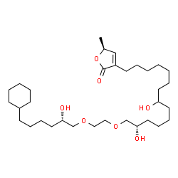 ChemSpider 2D Image | (5S)-3-[(13S)-14-(2-{[(2S)-6-Cyclohexyl-2-hydroxyhexyl]oxy}ethoxy)-8,13-dihydroxytetradecyl]-5-methyl-2(5H)-furanone | C33H60O7