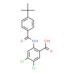 ChemSpider 2D Image | 2-[[(4-tert-butylphenyl)-oxomethyl]amino]-4,5-dichlorobenzoic acid | C18H17Cl2NO3
