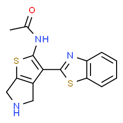 ChemSpider 2D Image | N-[3-(1,3-Benzothiazol-2-yl)-5,6-dihydro-4H-thieno[2,3-c]pyrrol-2-yl]acetamide | C15H13N3OS2