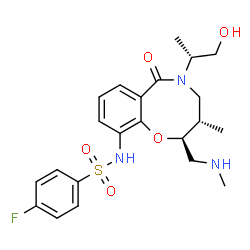 ChemSpider 2D Image | 4-fluoro-N-[(2S,3S)-5-[(2R)-1-hydroxypropan-2-yl]-3-methyl-2-(methylaminomethyl)-6-oxo-3,4-dihydro-2H-1,5-benzoxazocin-10-yl]benzenesulfonamide | C22H28FN3O5S