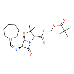 ChemSpider 2D Image | [(2,2-Dimethylpropanoyl)oxy]methyl (2S,5R,6R)-6-[(Z)-(1-azepanylmethylene)amino]-3,3-dimethyl-7-oxo-4-thia-1-azabicyclo[3.2.0]heptane-2-carboxylate | C21H33N3O5S